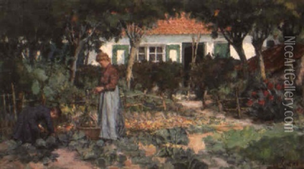 De Groententuin Oil Painting - Edouard (Egide) van Esbroeck