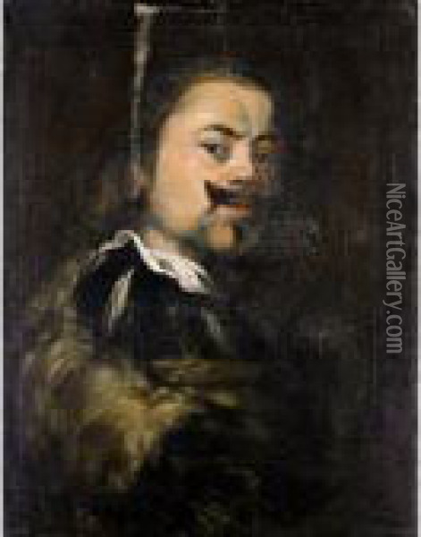 Portrait Of A Gentleman, Head And Shoulders, Wearing Black, With A Fur Lined Coat Oil Painting - Bernardo Strozzi