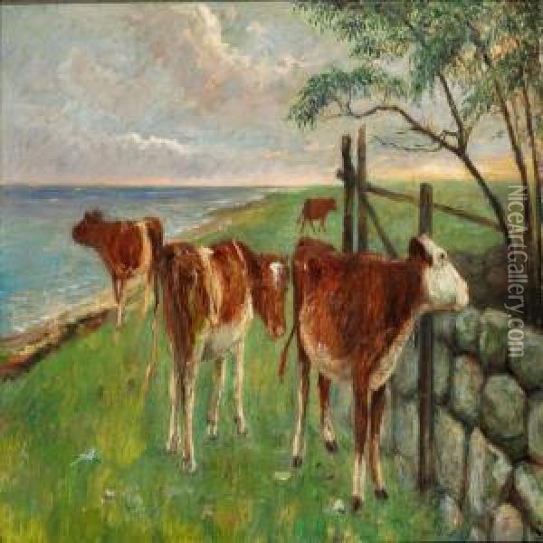 Cattle Near A Gate, Saltholm Oil Painting - Theodor Philipsen