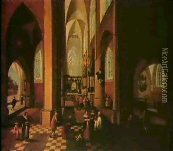 A Gothic Church Interior Oil Painting - Peeter Neeffs the Elder