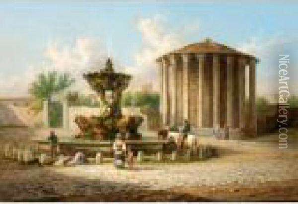 The Temple Of Vesta, Rome Oil Painting - Johann Zahnd