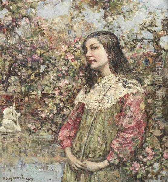 The Swan Pond Oil Painting - Edward Atkinson Hornel