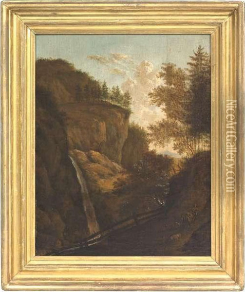 Landscape With A Waterfall. Oil/oak Oil Painting - Jan Gabrielsz. Sonje