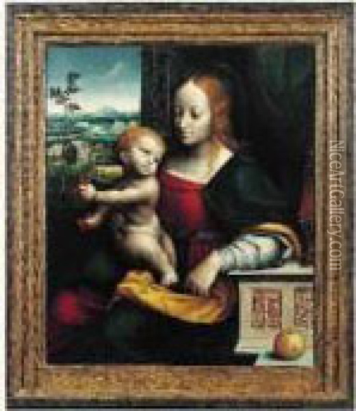 Vierge A L'enfant Sur Fond De Paysage, Dite La Madone Aux
 Cerises Oil Painting - Cornelis Sotte Cleef Van Cleve