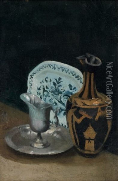 Nature Morte Au Vase Grec, Argenterie Et Ceramique Oil Painting - Pascal Adolphe Jean Dagnan-Bouveret