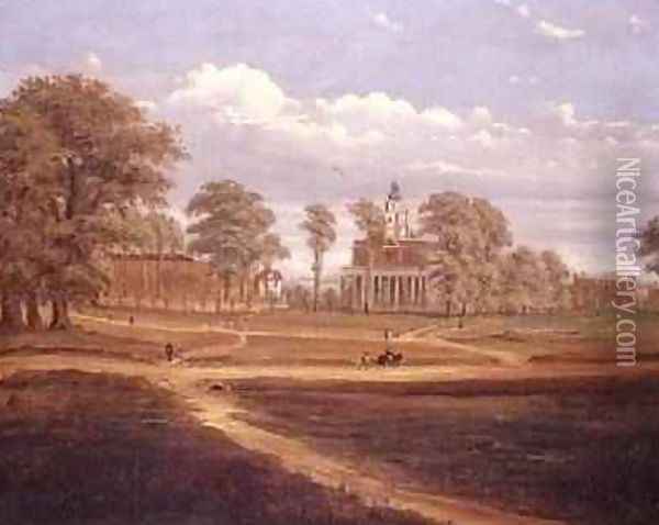 View across Clapham Common towards North Side and The Pavement 1878 Oil Painting - C. Norris