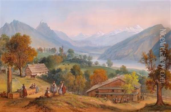 Landschaft Im Kantonschwyz Mit Dem Lauerzer See Oil Painting - Carl Martin, Karl Laeisz