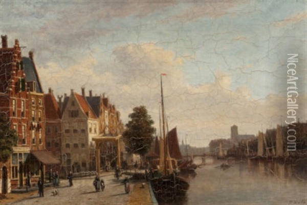 Dutch Canal Scene Oil Painting - John Frederik Hulk the Younger