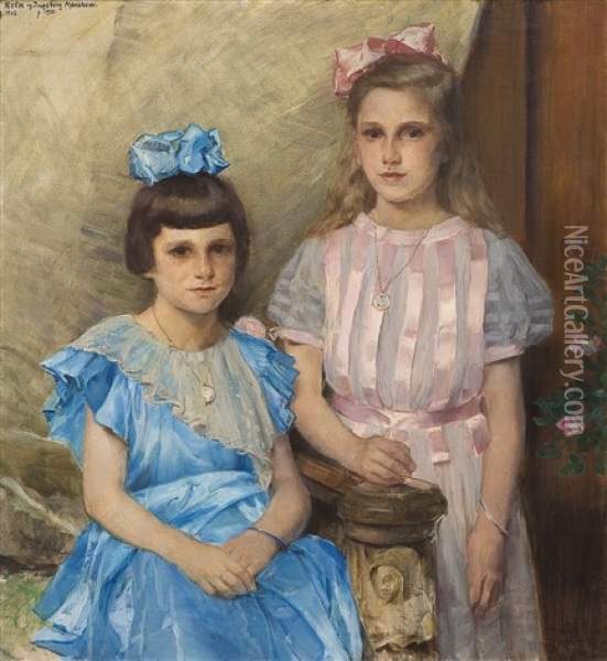 Portrett Av Ruth Og Ingeborg Manskow Oil Painting - Eilif Peterssen
