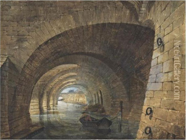 Vue Des Arcades D'un Pont De Paris Oil Painting - Victor-Jean Nicolle