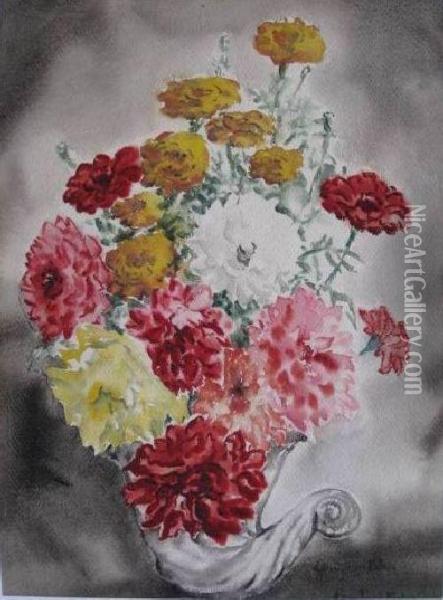 Flowers In Cornucopia Vase Oil Painting - William Joseph Eastman
