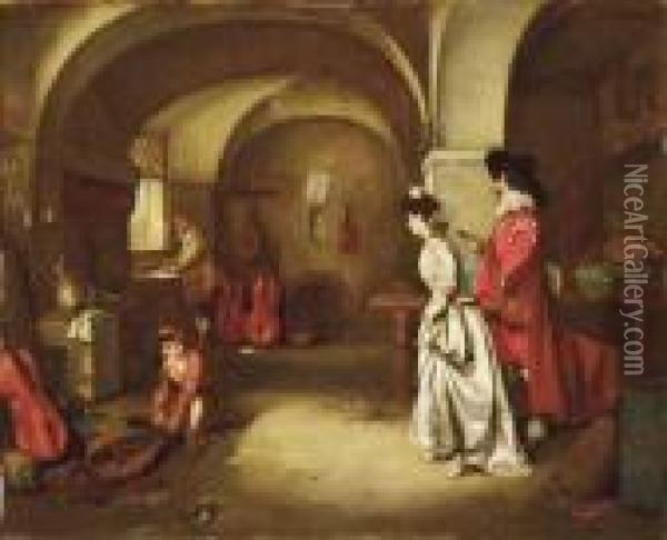 A Visit To The Music Shop Oil Painting - Ferdinand Victor Leon Roybet