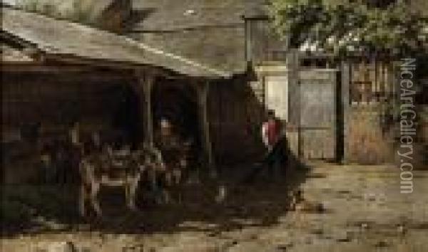 Donkeys In The Farmyard Oil Painting - Willem Carel Nakken