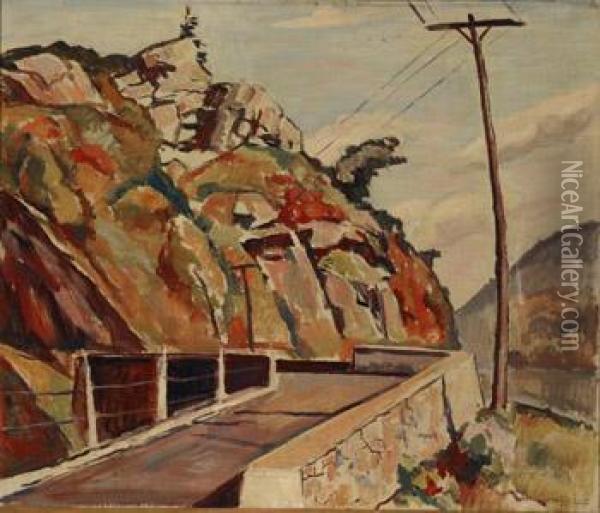 Mountain Bridge And Telephone Pole Oil Painting - Edgar Hewitt Nye