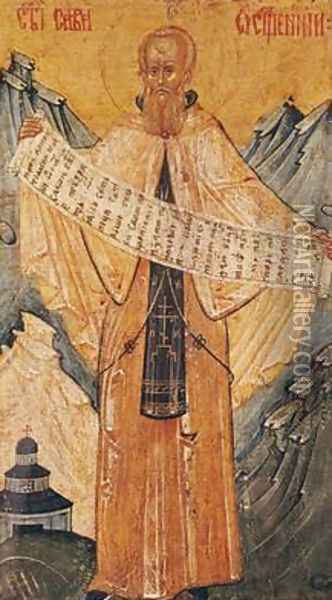 Icon of St Sabas of Jerusalem 1572 Oil Painting - Longin