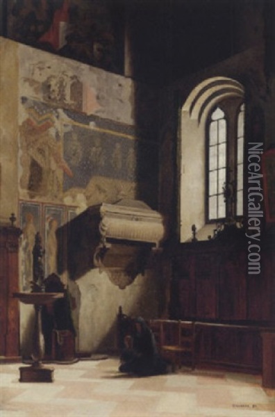 Figures Praying In A Church, Palermo Oil Painting - Josef Theodor Hansen