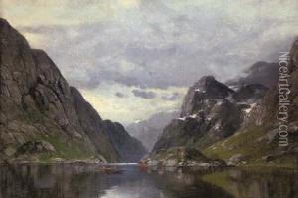 Rowing On A Fjord Oil Painting - Conrad Selmyhr