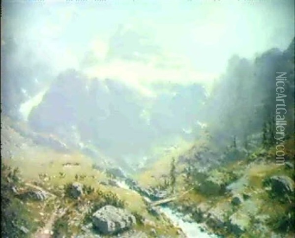 Aus Dem Linthtal In Der Schweiz, Glarus Oil Painting - Robert Schultze