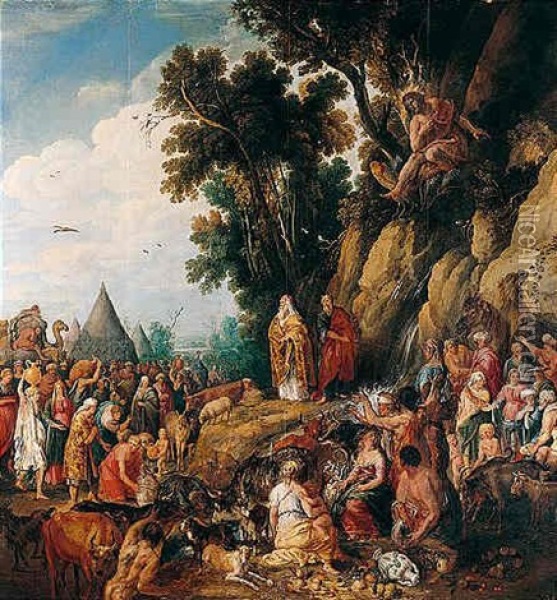 Moses Striking The Rock Oil Painting - Willem van Nieulandt the Younger