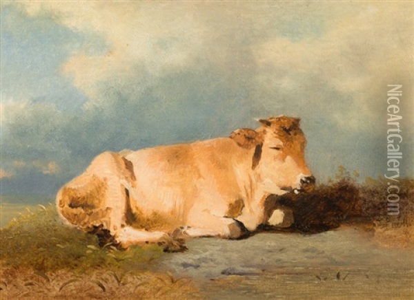 Ruhendes Rind Auf Der Weide Oil Painting - Friedrich Gauermann