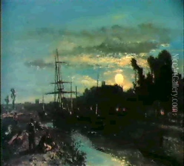 Port Au Clair De Lune Oil Painting - Johan Barthold Jongkind