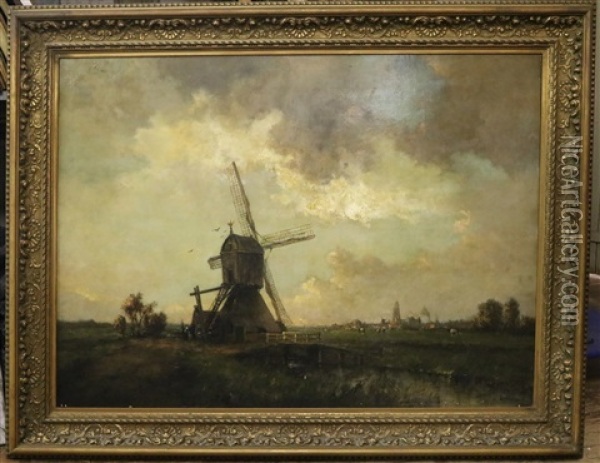 Molen In Hollands Weidelandschap Oil Painting - Jan Van Der Linde