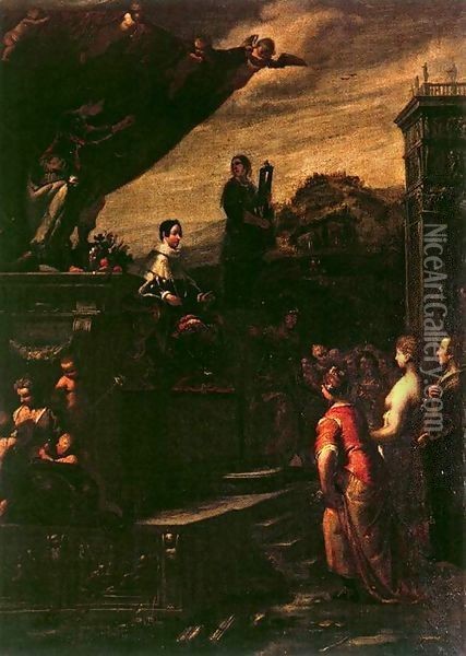 Allegory of the Crowning of Ferdinando II de' Medici Oil Painting - G. Andrea Ansaldo