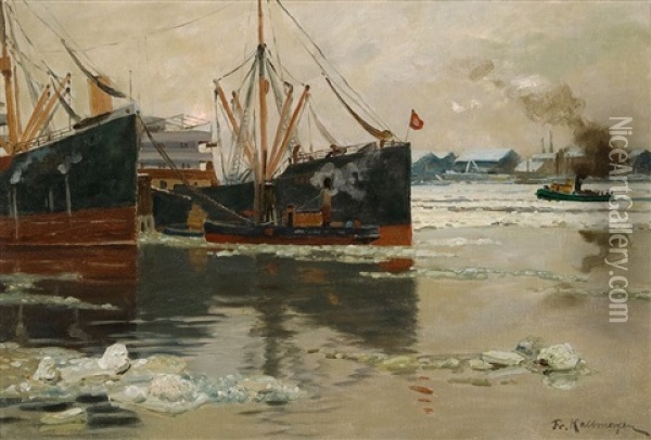 Im Treibeis Der Elbe Oil Painting - Friedrich Kallmorgen