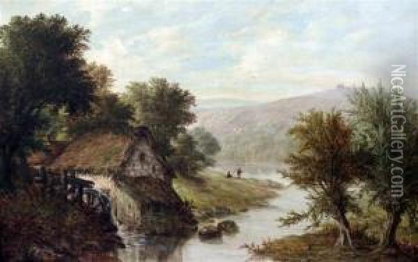 An Old Water Mill On The River Dee Near Llangollen.... Oil Painting - William Stone