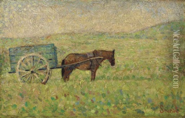 Attelage Rural Oil Painting - Georges Seurat