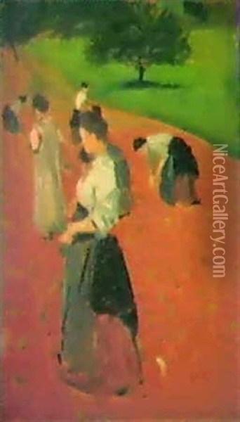 Arbeitende Frauen Auf Dem Feld. Oil Painting - August Macke