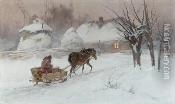 W Zimowy Wieczor Oil Painting - Ignacy (Czeslaw Wasilewski) Zygmuntowicz