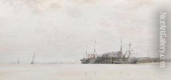 Steamer At The Dockside Oil Painting - Frederick E.J. Goff
