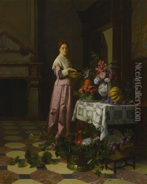 An Interior With Fruit And Flowers Oil Painting - Petrus Renier Hubertus Knarren