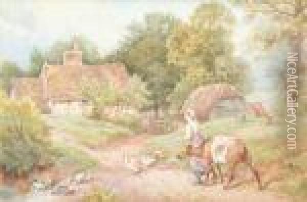 Returning To The Farm Oil Painting - Myles Birket Foster