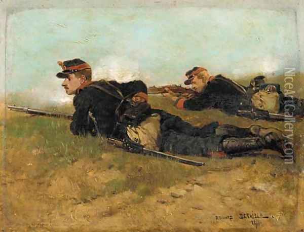 Soldiers in the field Oil Painting - Jean Baptiste Edouard Detaille
