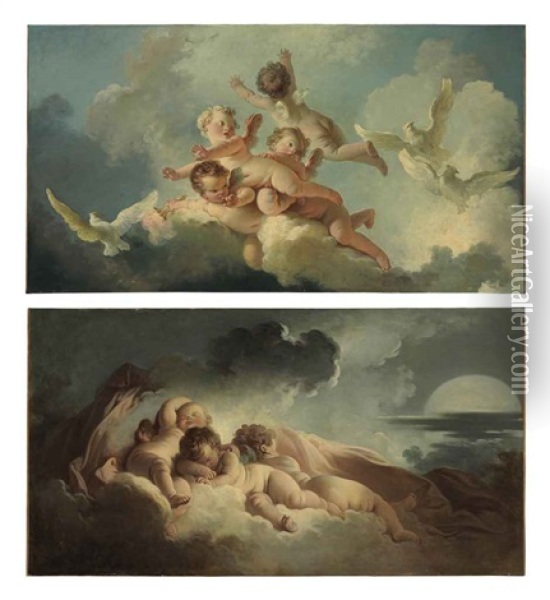 Le Jour (day) (+ La Nuit (night); Pair) Oil Painting - Jean-Honore Fragonard