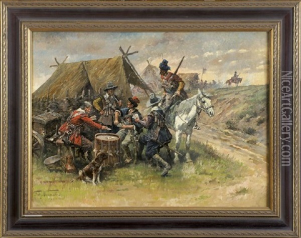 Kartenspielende Soldaten Im Feldlager Oil Painting - Fritz Neumann
