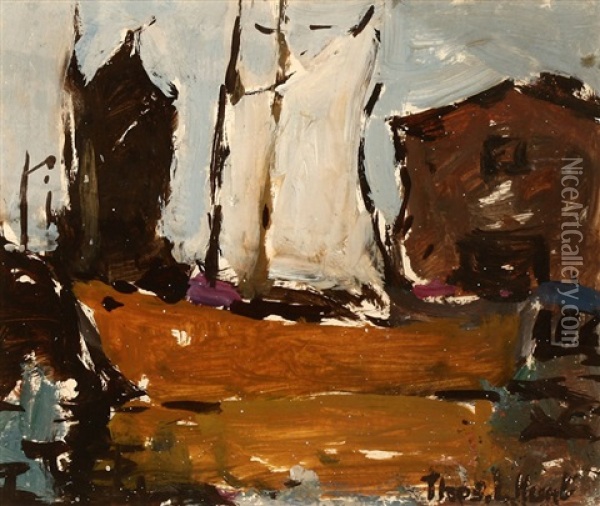 Harbor Scene Oil Painting - Thomas Lorraine Hunt