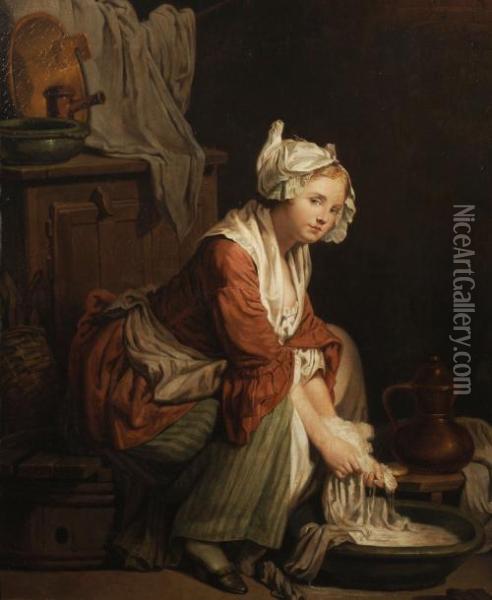 Jeune Femme Lavant Du Linge Oil Painting - Jean Baptiste Greuze