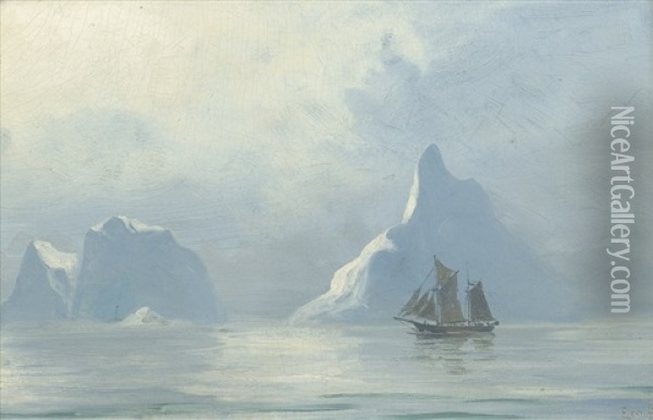 Zweimaster Vor Eisbergen In Gronland Oil Painting - Emanuel A. Petersen