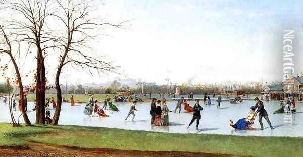 Circle of Skaters, Bois de Boulogne Oil Painting - Conrad Wise Chapman