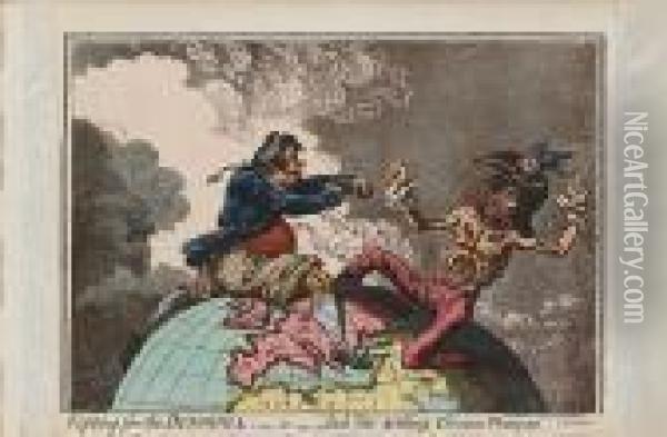 Fighting For The Dunghill - Or - Jack Tar Settling Citoyen Francois Oil Painting - James Gillray