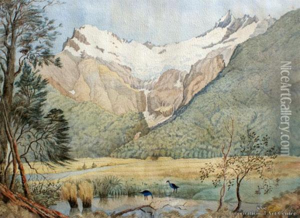 The Mirror Lakes, Fiordland Oil Painting - Christopher Aubrey