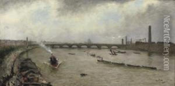 La Tamise A Londres: Shipping On The Thames Oil Painting - Siebe Johannes ten Cate