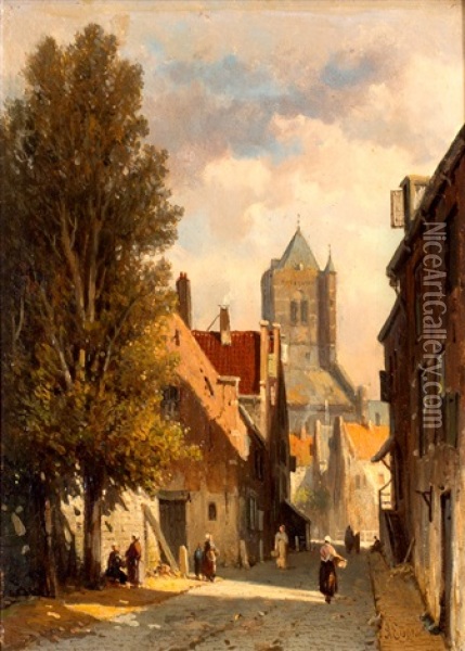 Hollands Straatje Achter De Kerk Oil Painting - Adrianus Eversen