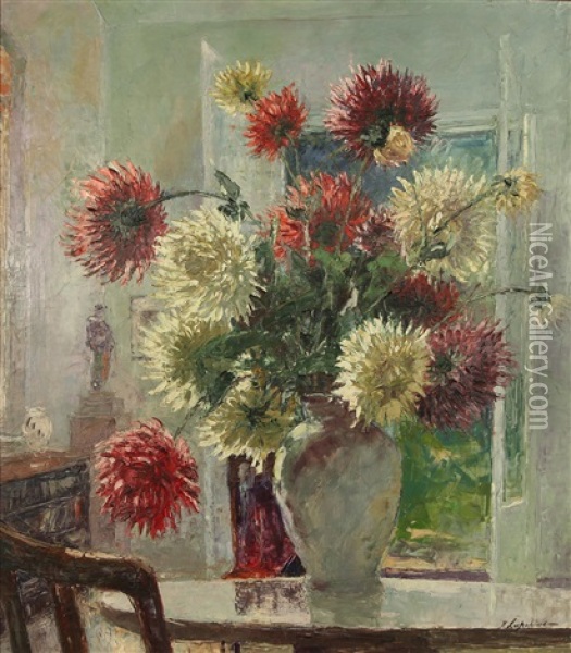 Still Life With Chrysanthemums Oil Painting - Georgi Alexandrovich Lapchine