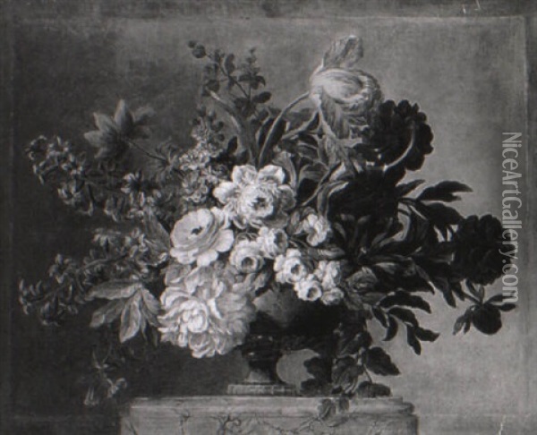 Nature Morte Au Vase De Fleurs Sur Un Entablement Oil Painting - Hippolyte Bellange
