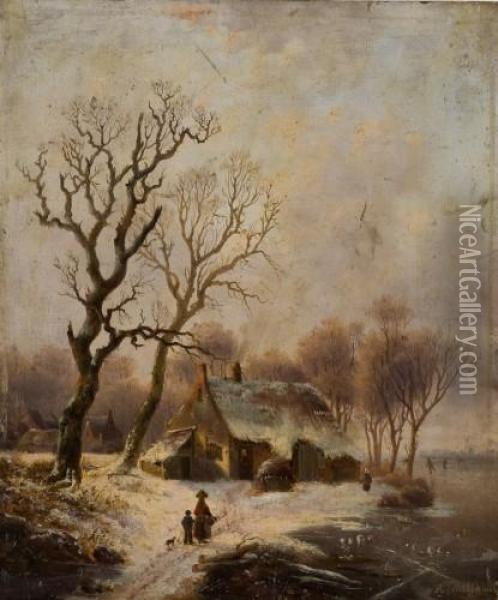Landschaft Im Winter Oil Painting - Andreas Schelfhout