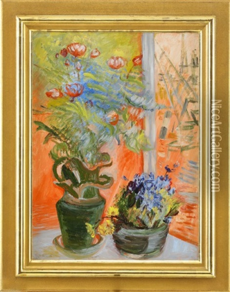 Blommor Vid Fonstret Oil Painting - Sigrid (Maria) Hjerten